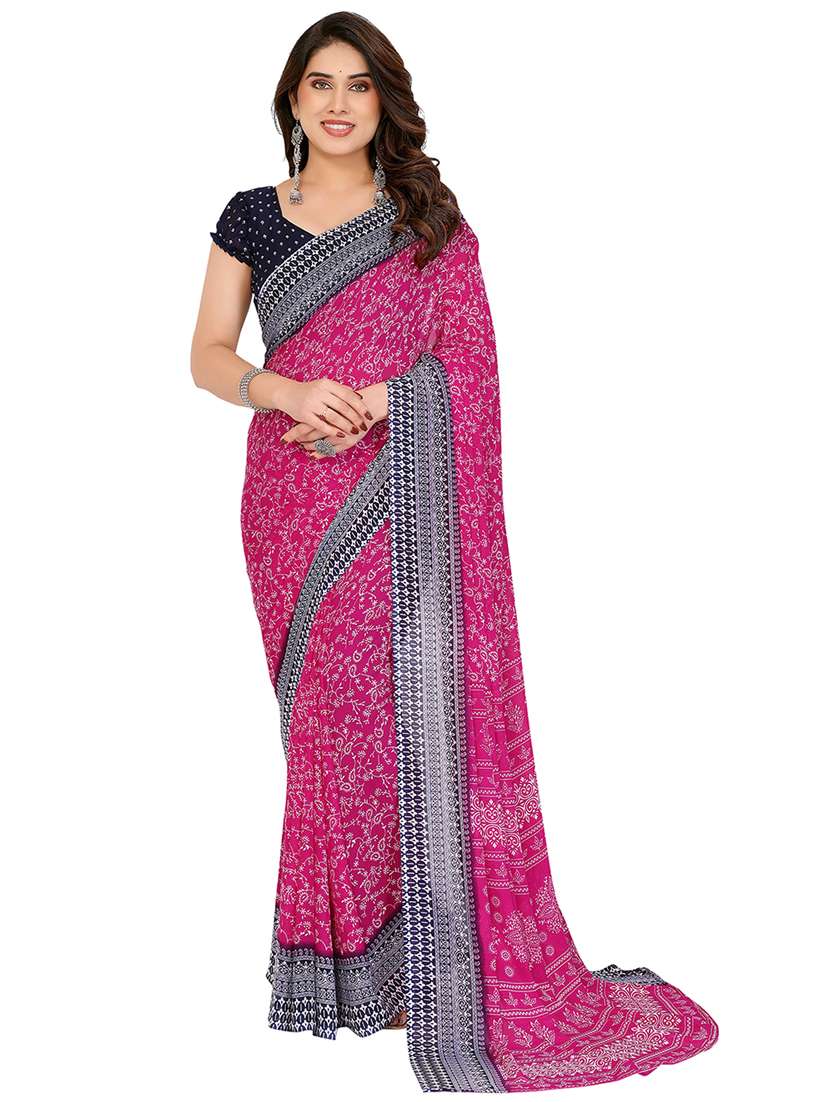 women printed casual wear saree with blouse