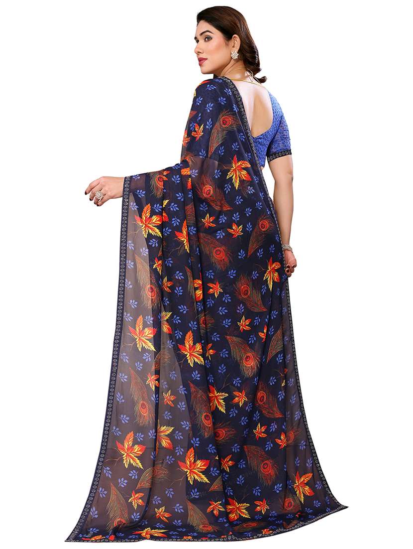women printed casual wear saree with blouse - 22048512 -  Standard Image - 3