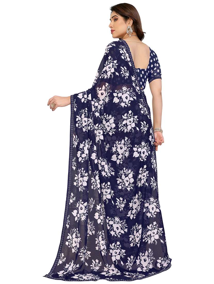 blue georgette bordered saree with blouse - 22048534 -  Standard Image - 3