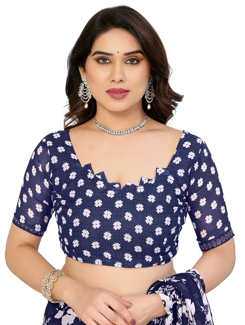 blue georgette bordered saree with blouse - 22048534 -  Standard Image - 5