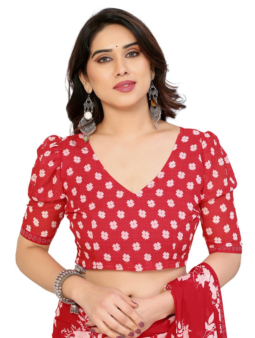 red georgette bordered saree with blouse - 22048535 - Standard Image - 5