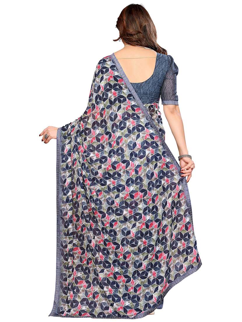 women printed casual wear saree with blouse - 22048542 -  Standard Image - 3
