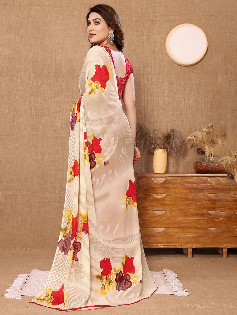 women printed casual wear saree with blouse - 22048588 -  Standard Image - 3