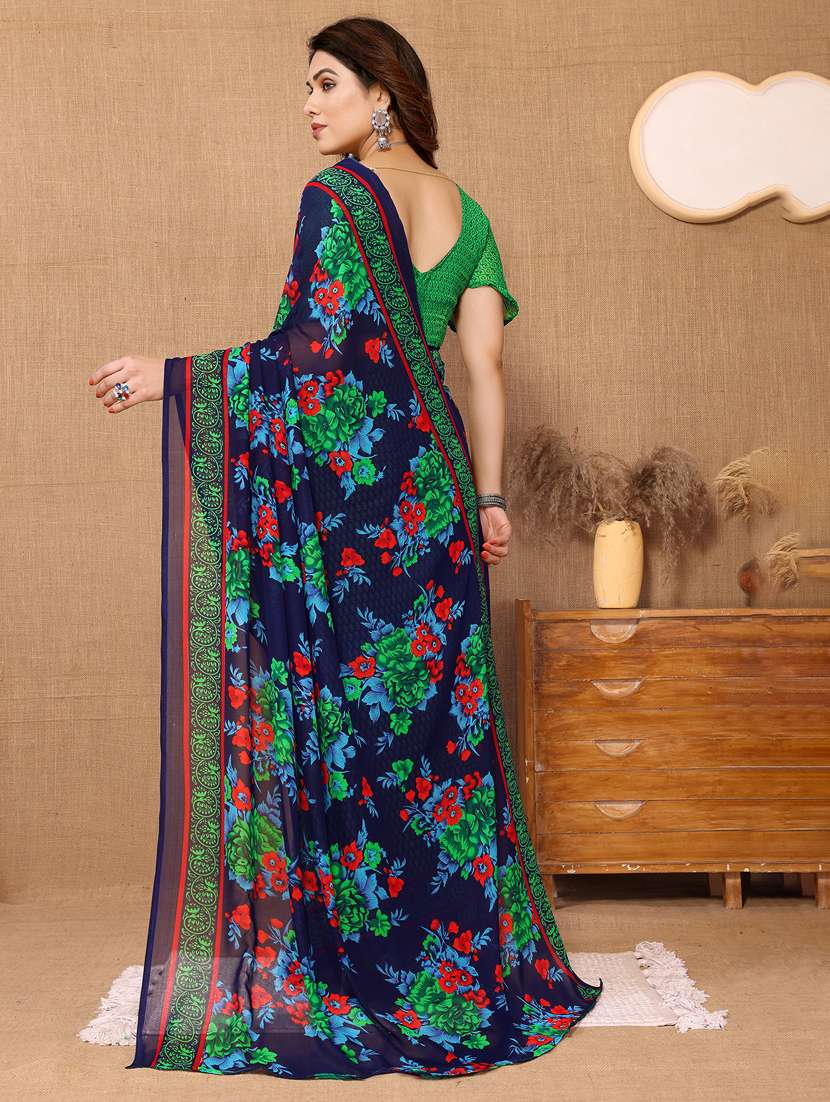 women printed casual wear saree with blouse - 22048589 -  Standard Image - 3