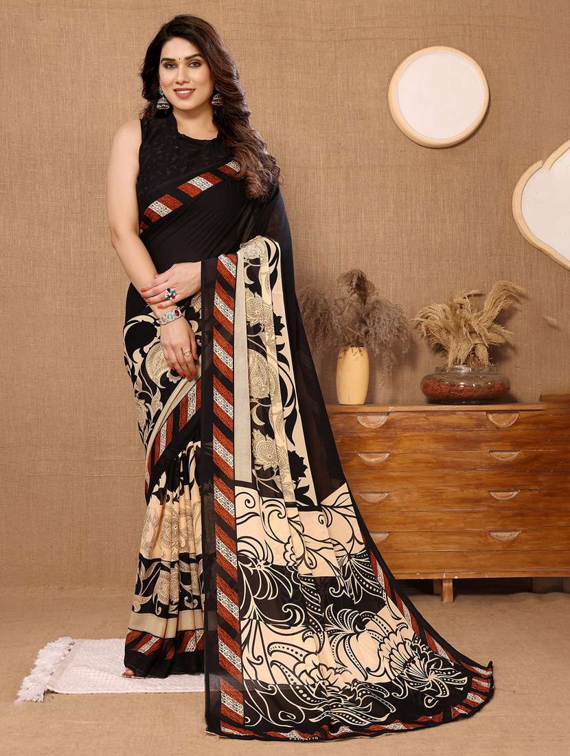 women printed casual wear saree with blouse