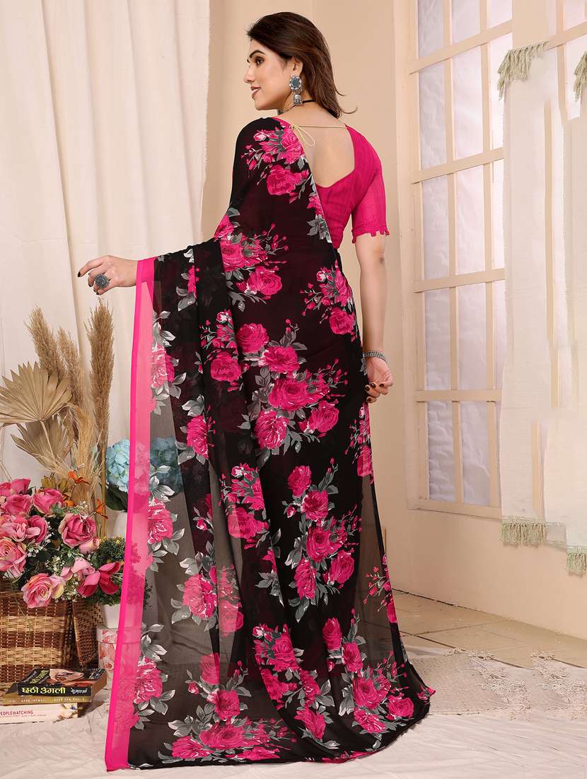women printed casual wear saree with blouse - 22048596 -  Standard Image - 3