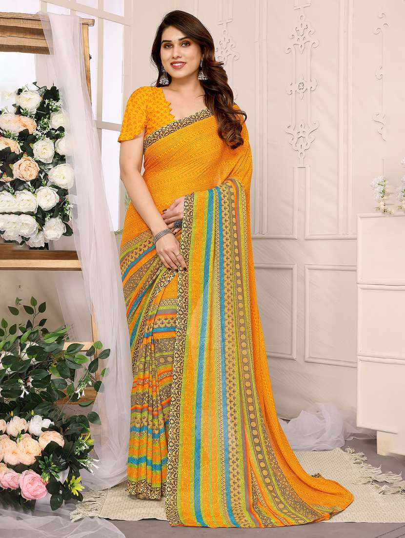women printed casual wear saree with blouse