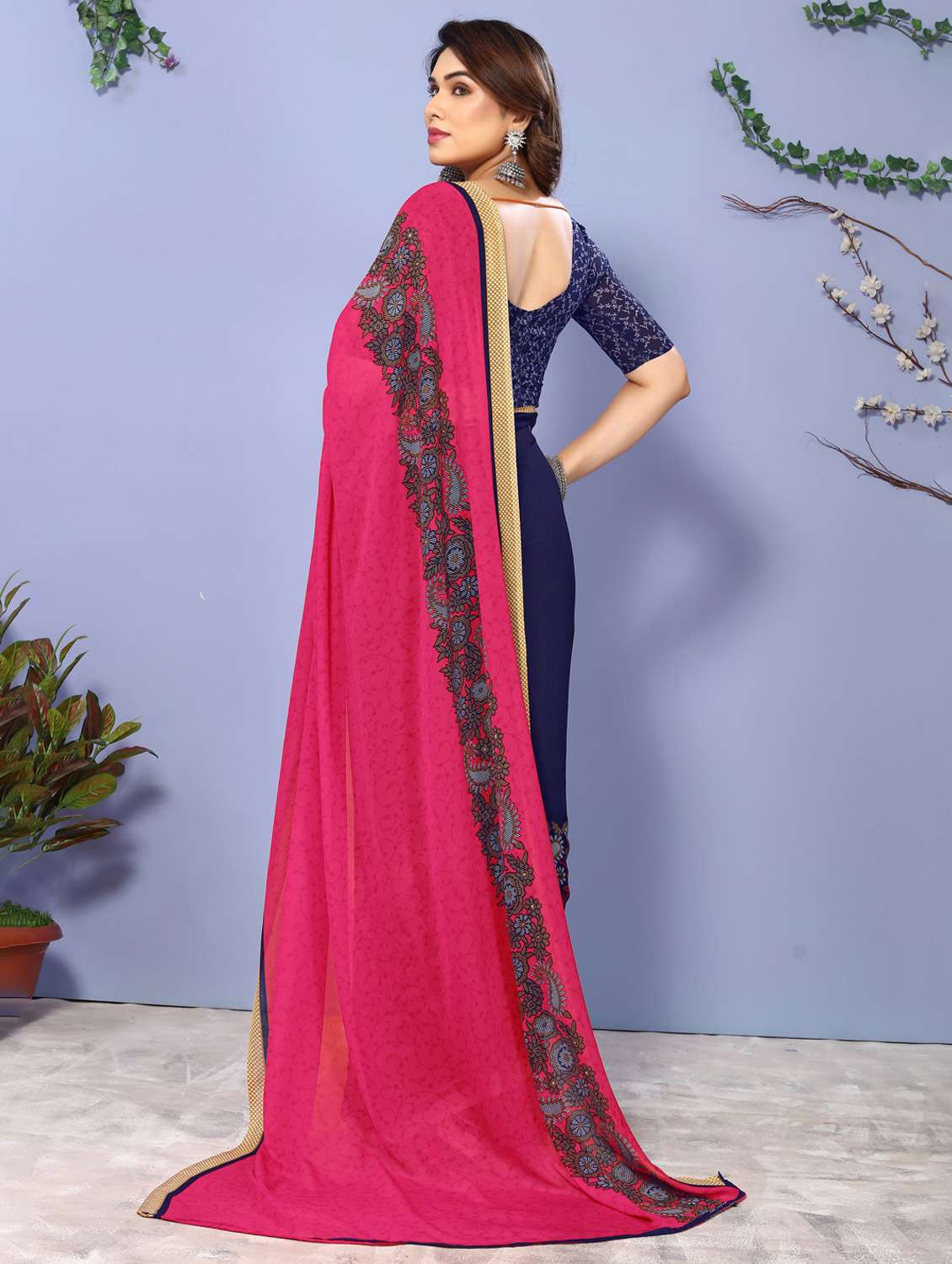women printed casual wear saree with blouse - 22048605 -  Standard Image - 3
