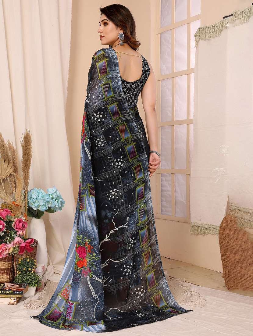 women printed casual wear saree with blouse - 22048616 -  Standard Image - 3
