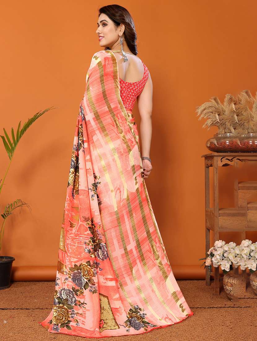 women printed casual wear saree with blouse - 22048617 -  Standard Image - 3
