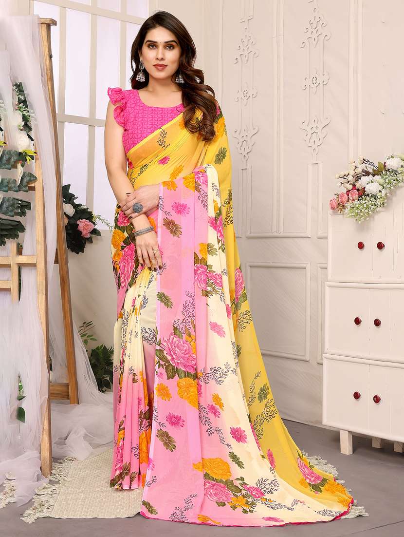 women printed casual wear saree with blouse