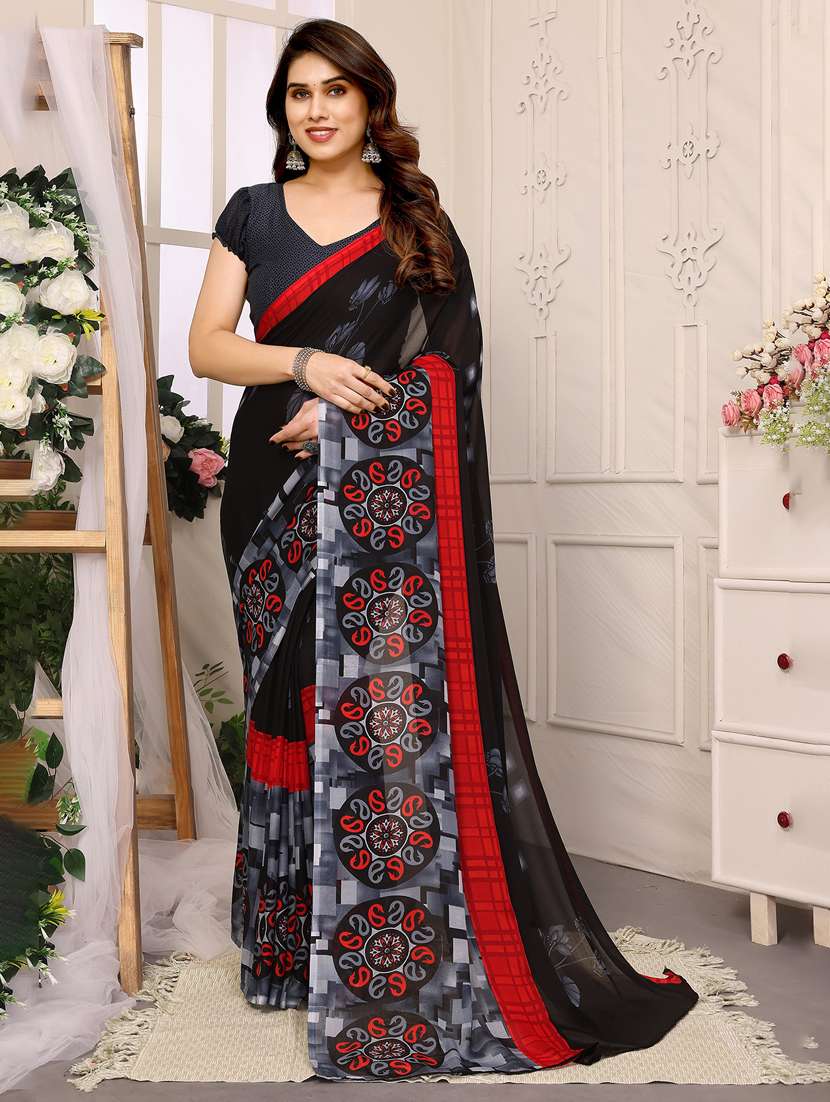 women printed casual wear saree with blouse