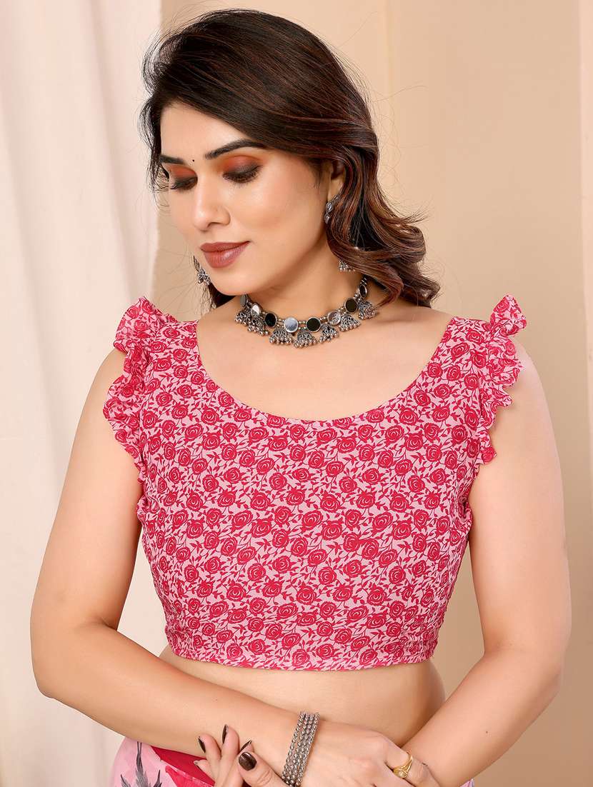 women printed casual wear saree with blouse - 22048631 -  Standard Image - 5