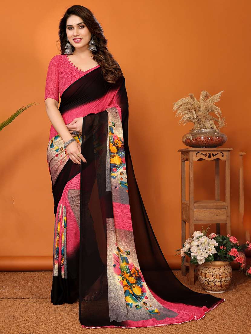 women printed casual wear saree with blouse