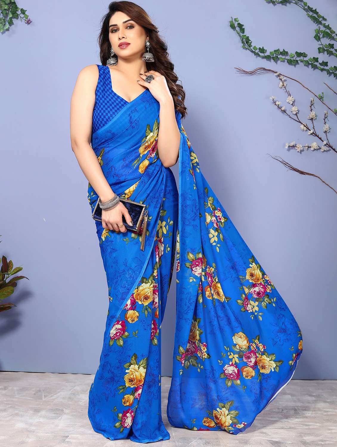 women printed casual wear saree with blouse