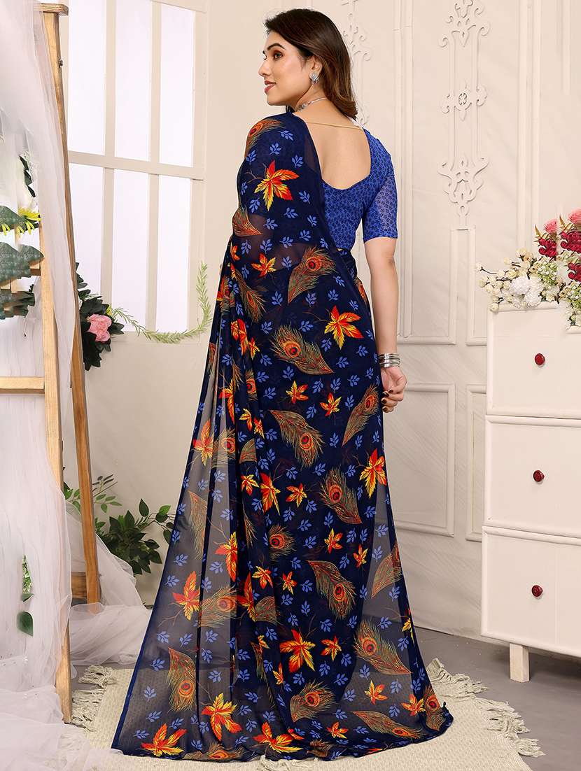 women printed casual wear saree with blouse - 22048648 -  Standard Image - 3