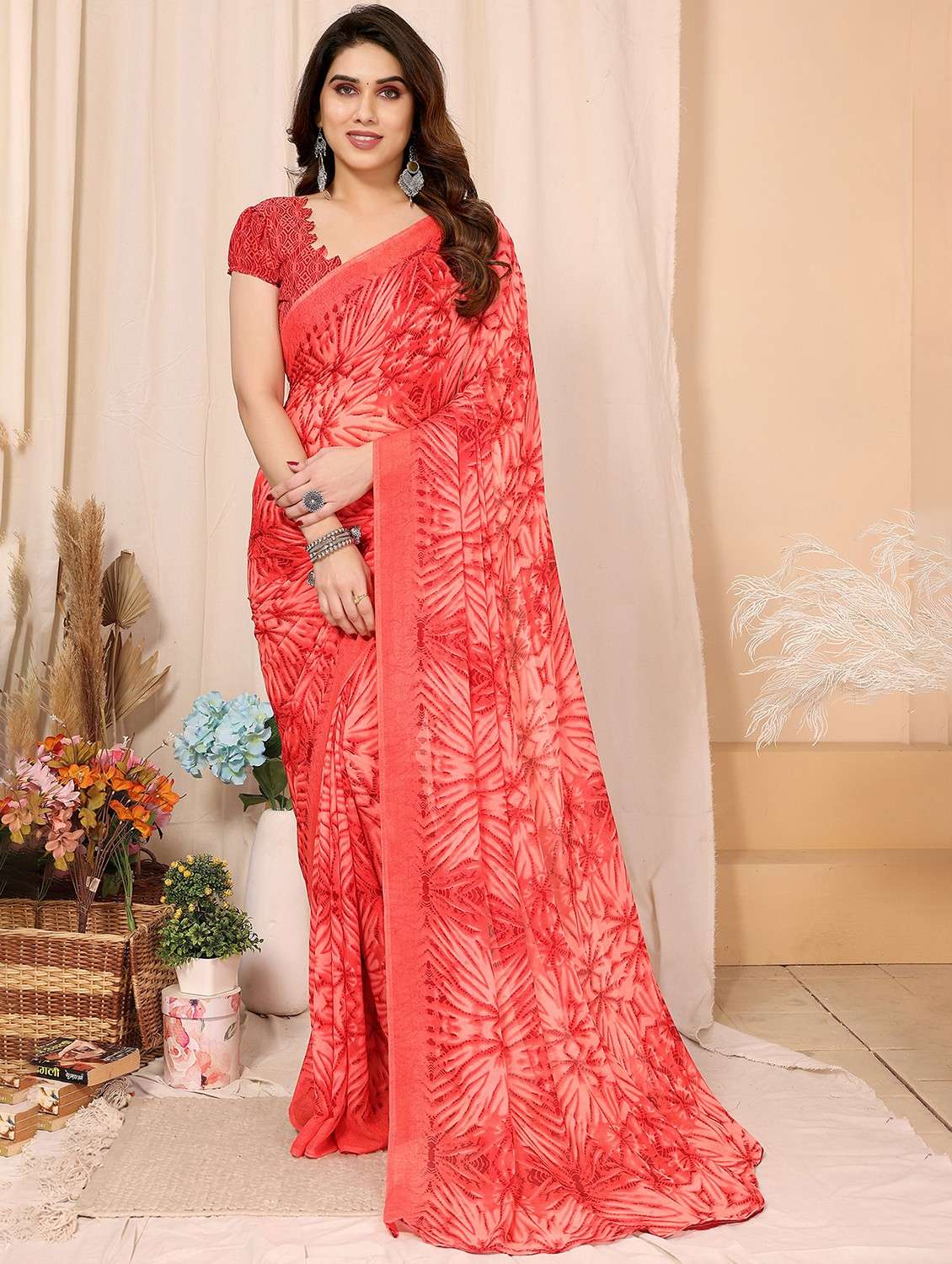 women printed casual wear saree with blouse