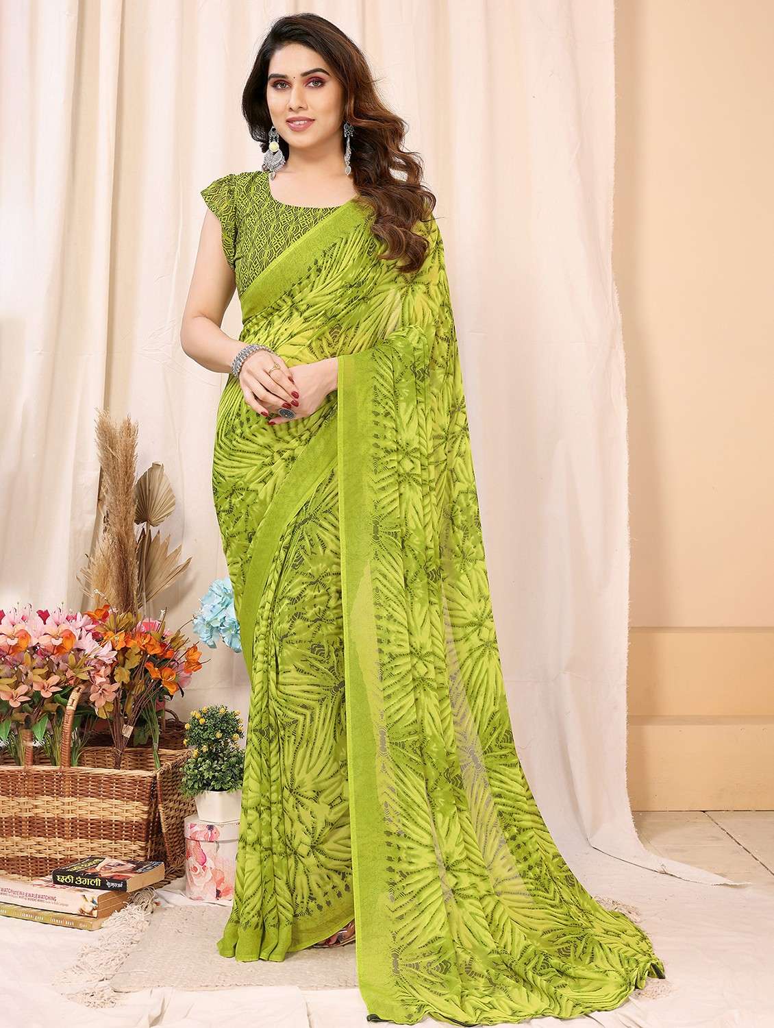 women printed casual wear saree with blouse