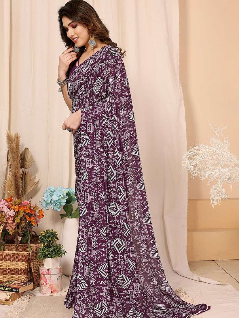 women printed casual wear saree with blouse - 22048662 -  Standard Image - 3