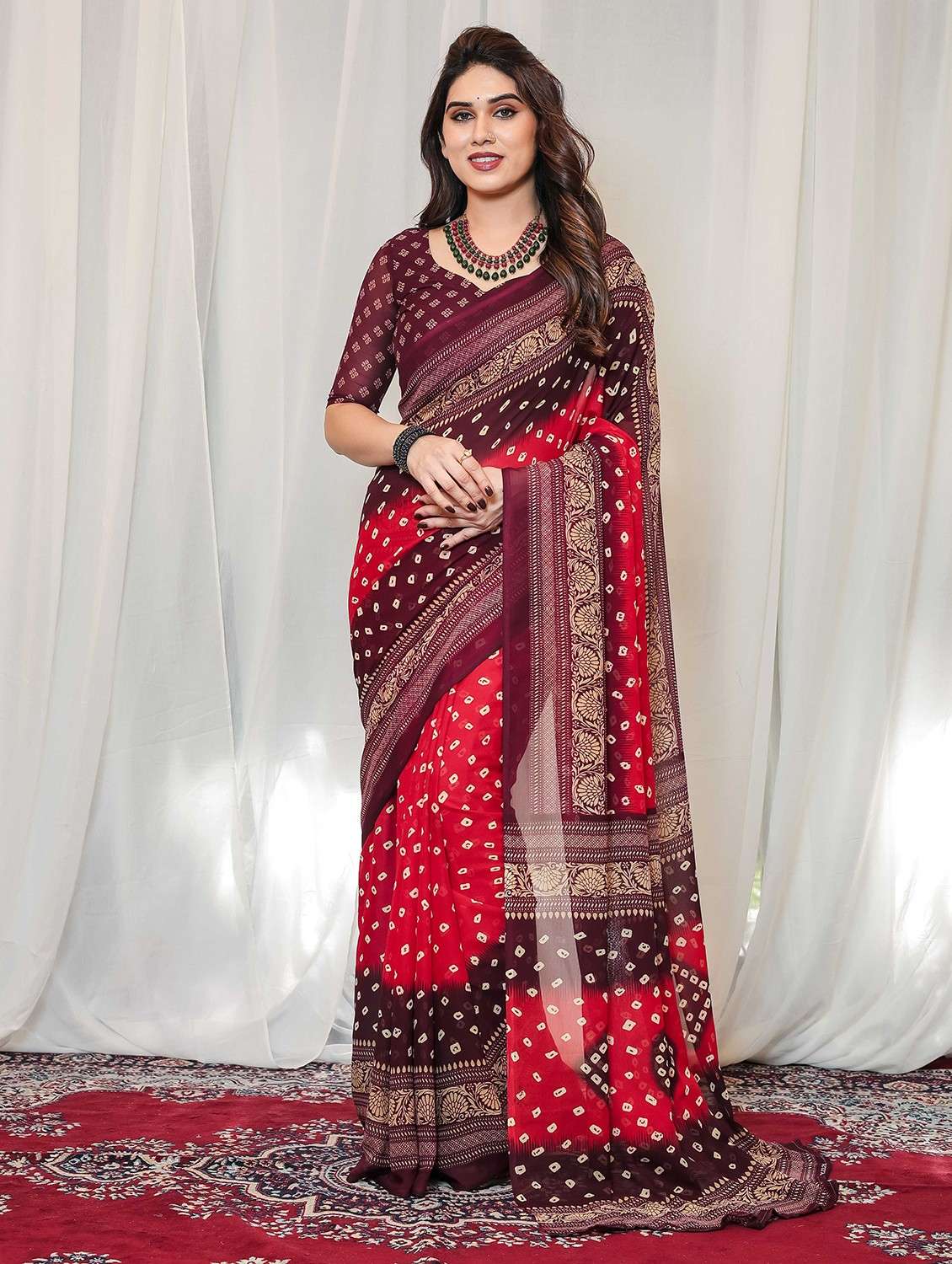 women printed casual wear saree with blouse