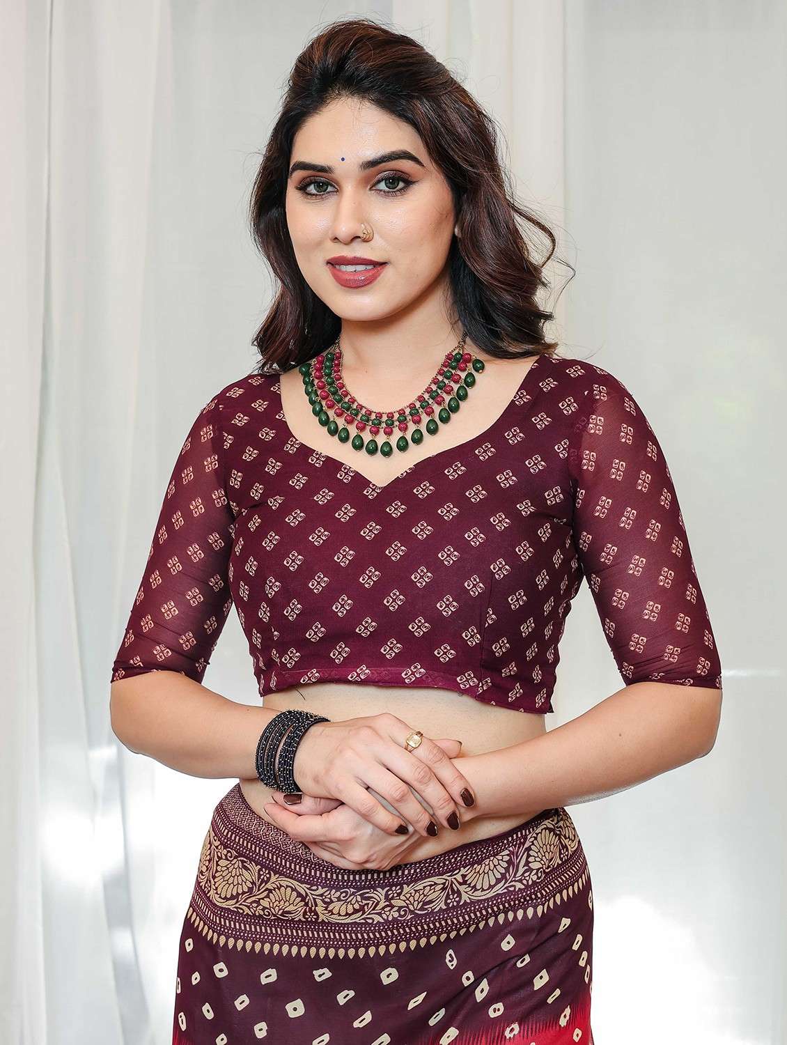 women printed casual wear saree with blouse - 22048664 -  Standard Image - 5