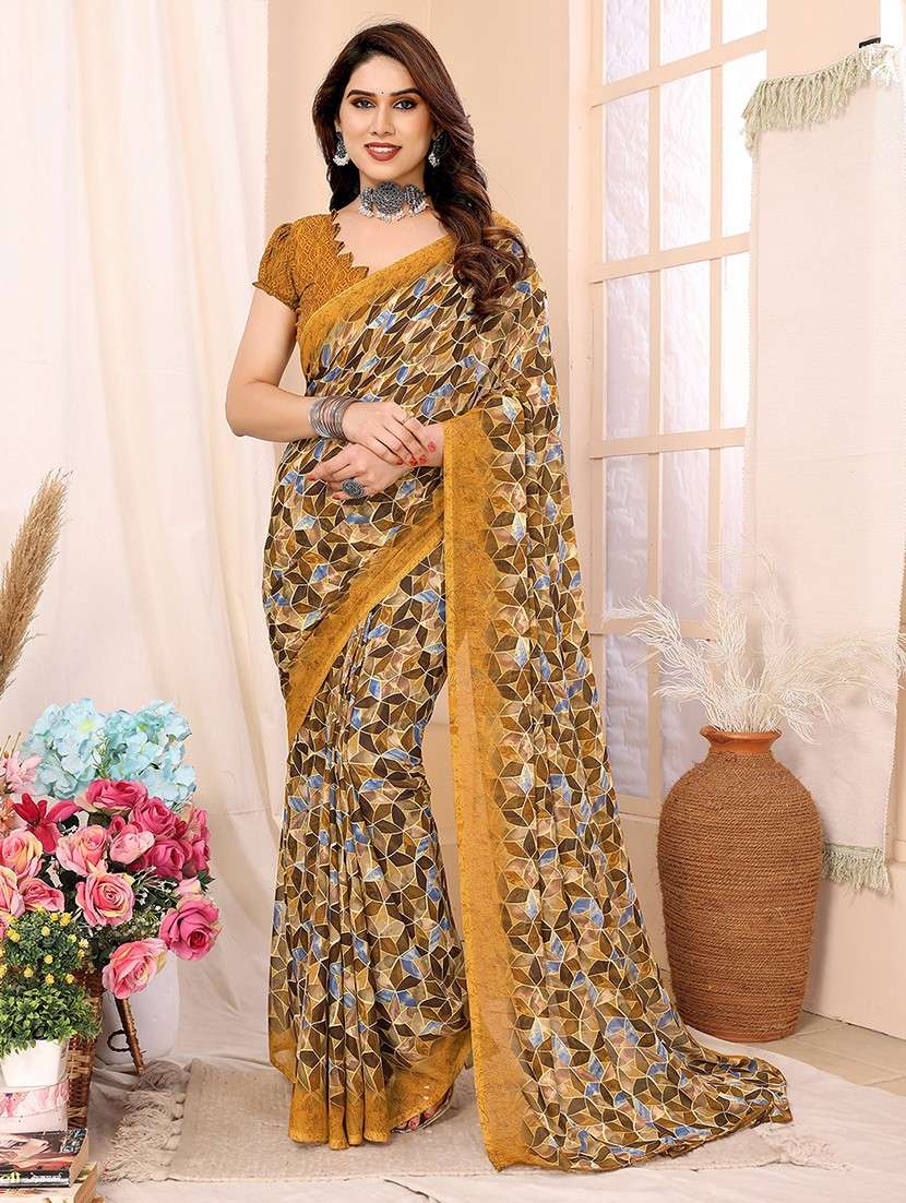 women printed casual wear saree with blouse