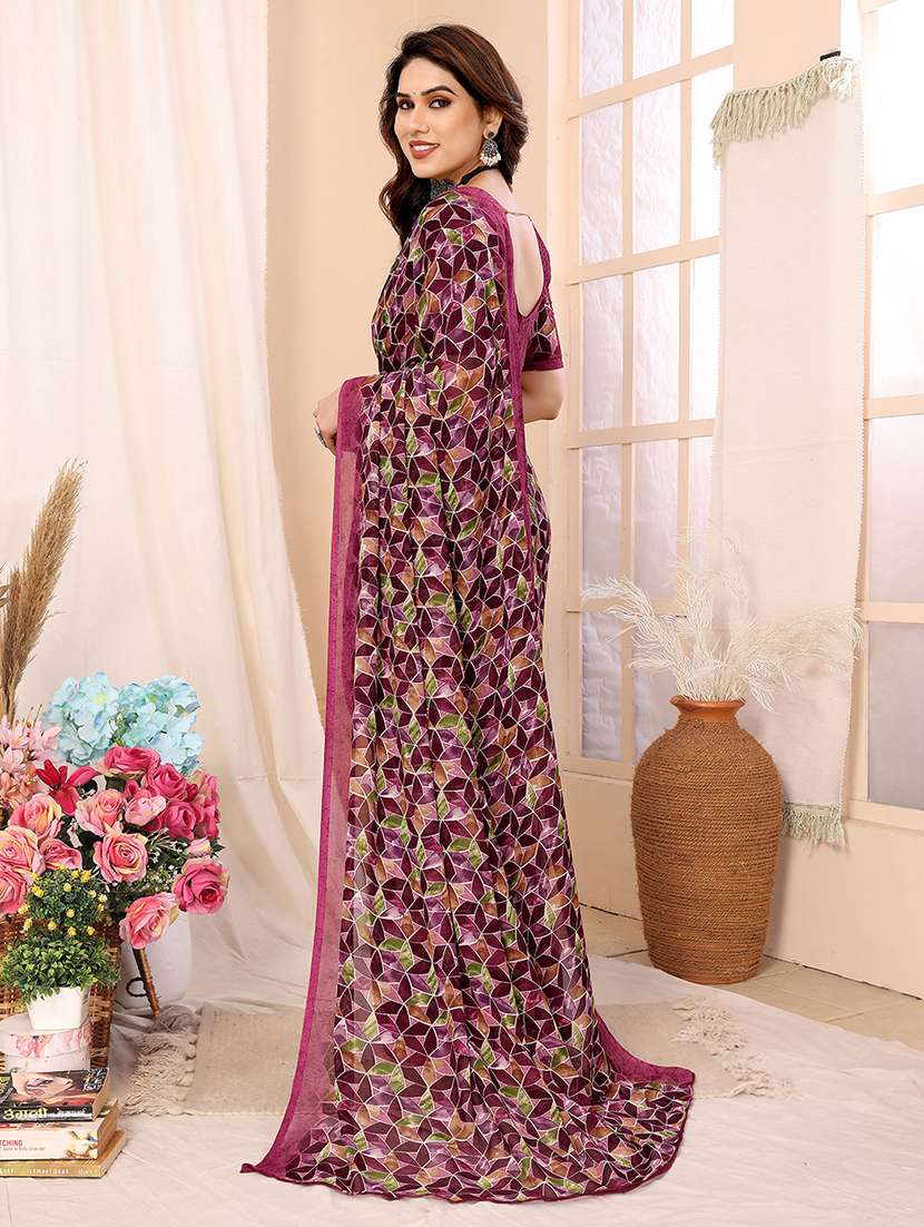 women printed casual wear saree with blouse - 22048670 -  Standard Image - 3