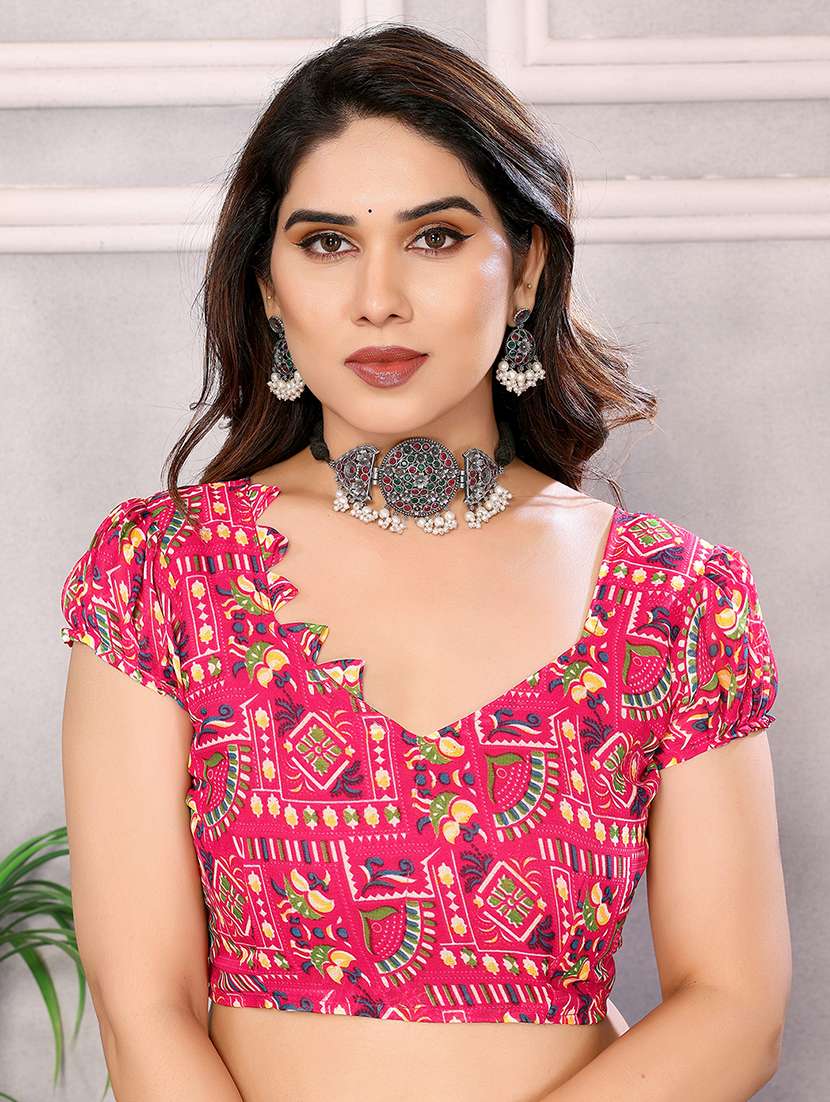 women printed casual wear saree with blouse - 22048681 -  Standard Image - 5