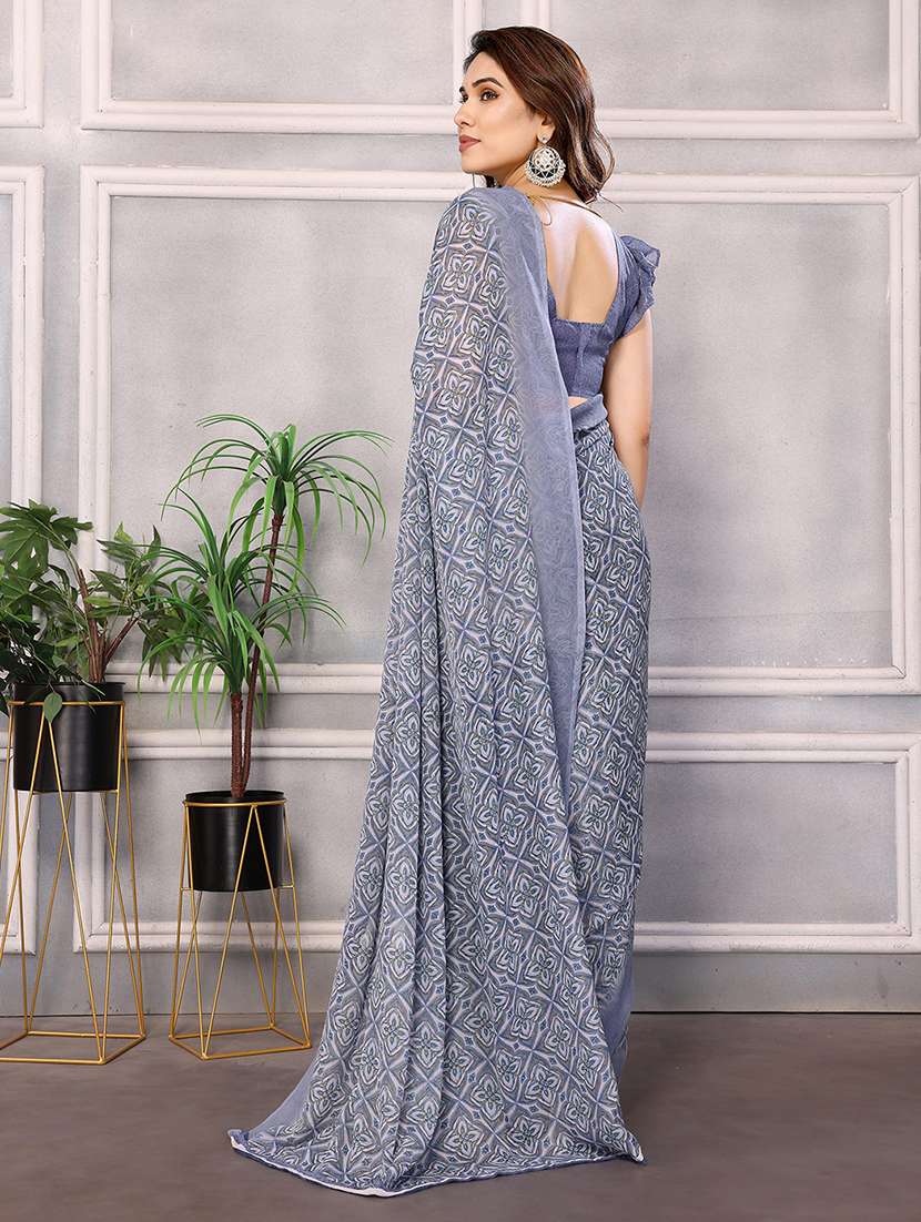women printed casual wear saree with blouse - 22048683 -  Standard Image - 3