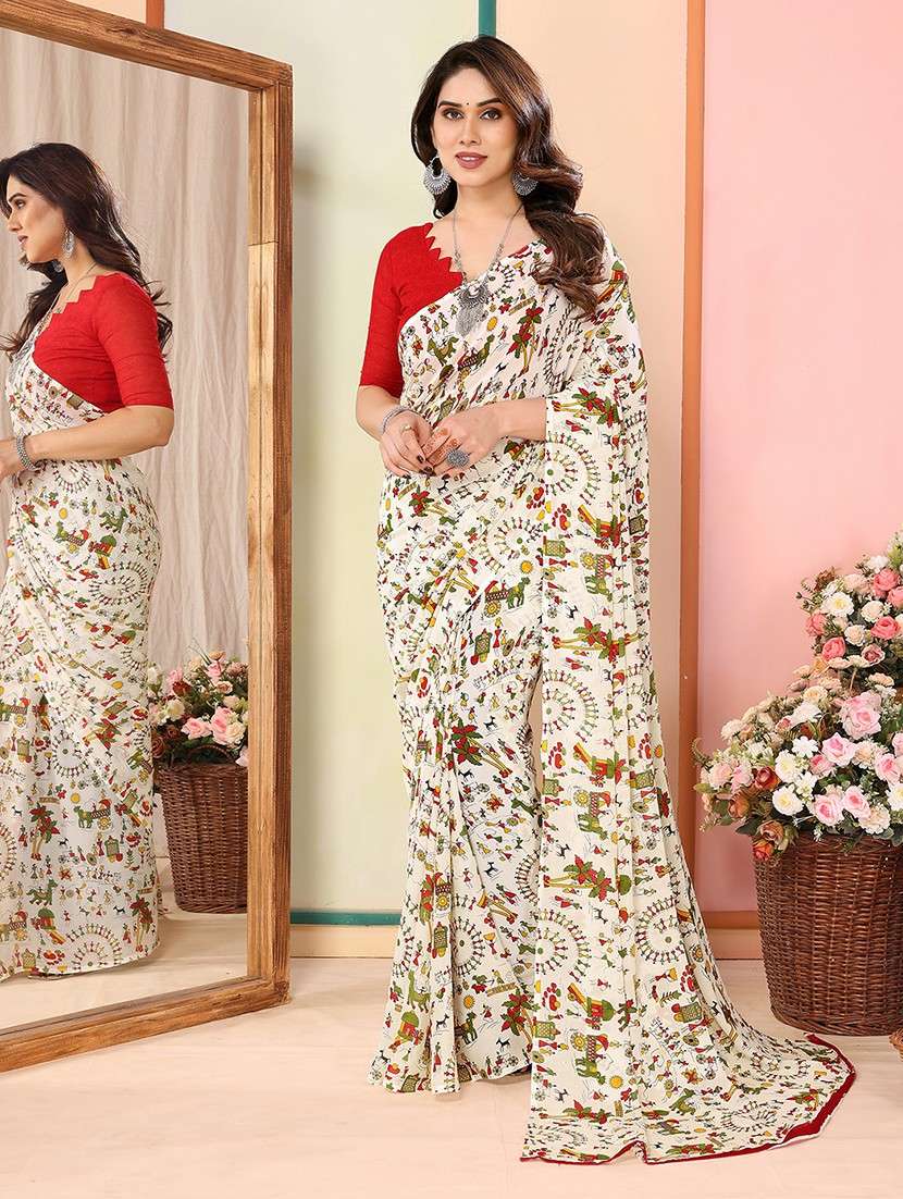 women printed casual wear saree with blouse