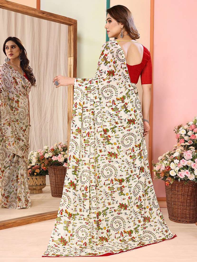 women printed casual wear saree with blouse - 22048687 -  Standard Image - 3