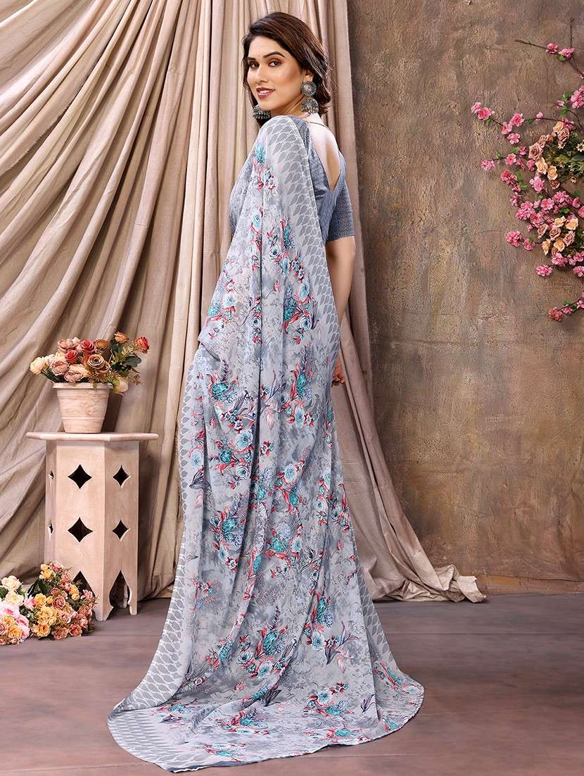 women printed casual wear saree with blouse - 22048690 -  Standard Image - 3