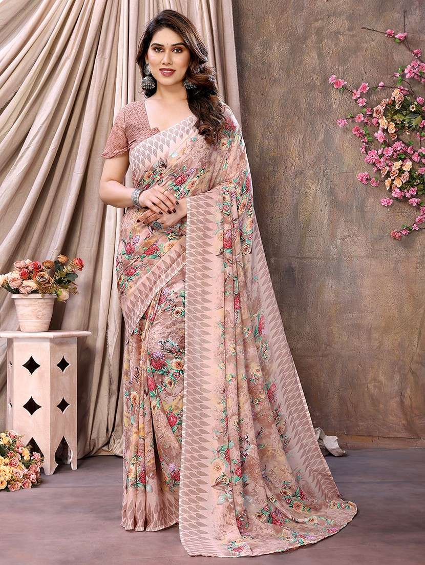 women printed casual wear saree with blouse