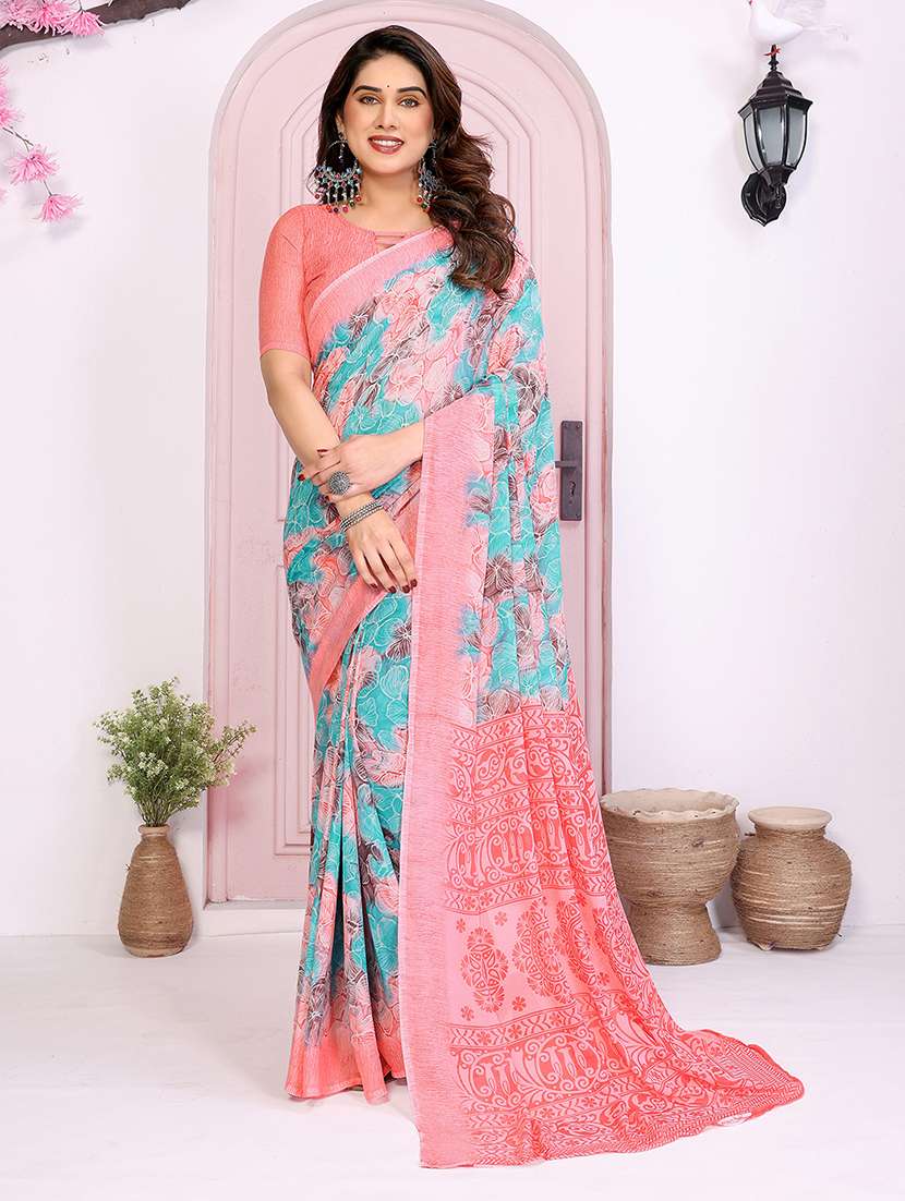 women printed casual wear saree with blouse