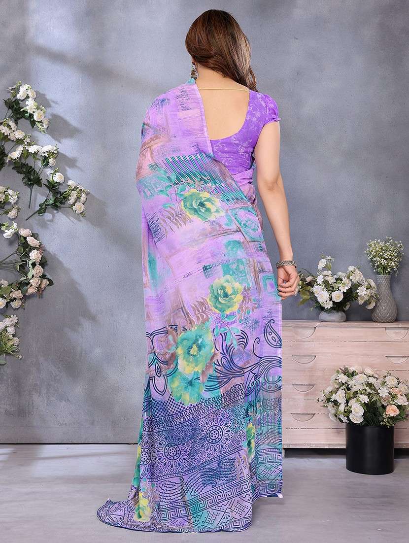 women printed casual wear saree with blouse - 22048713 -  Standard Image - 3