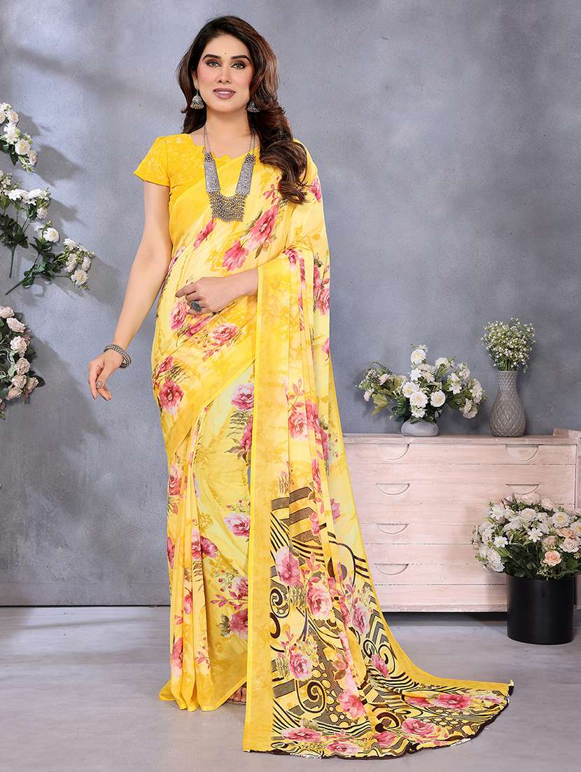 women printed casual wear saree with blouse