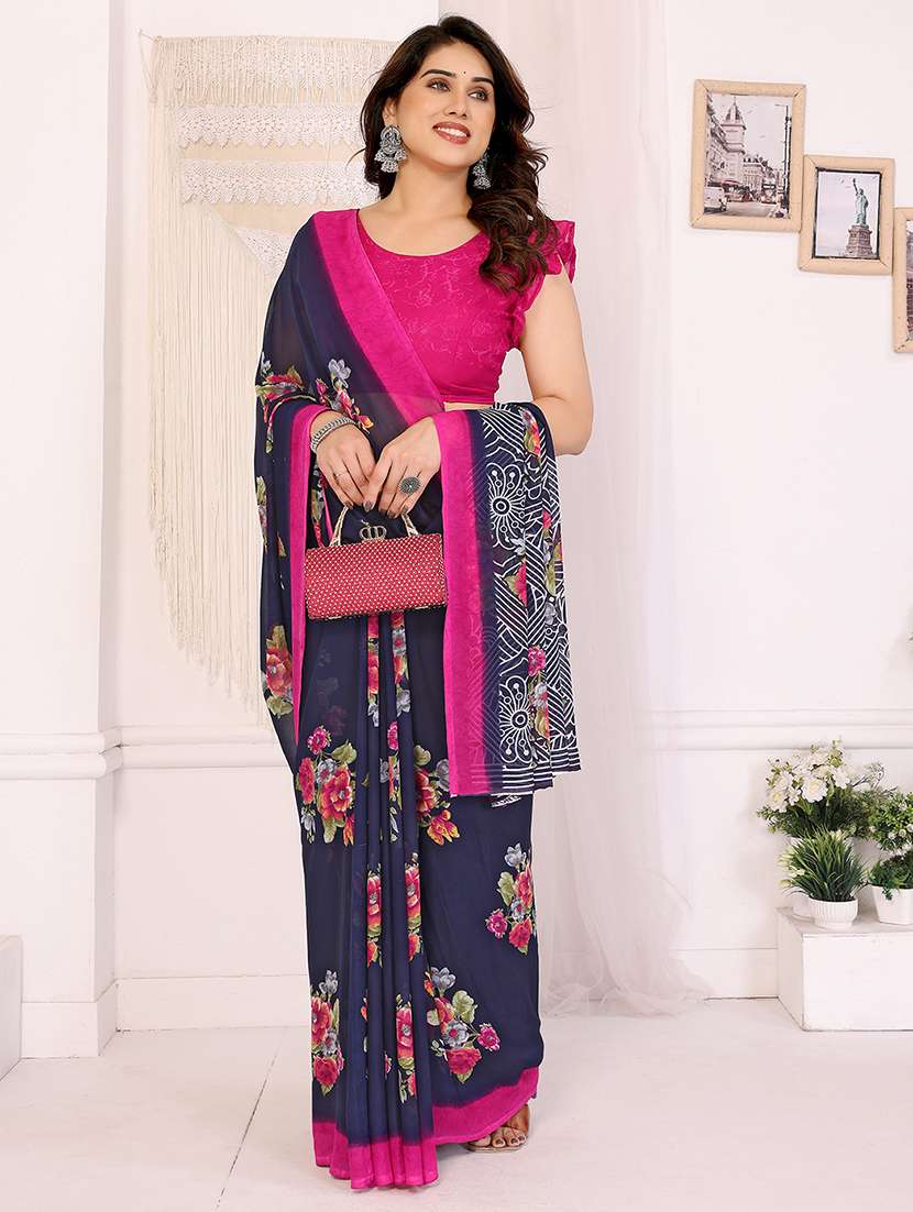women printed casual wear saree with blouse