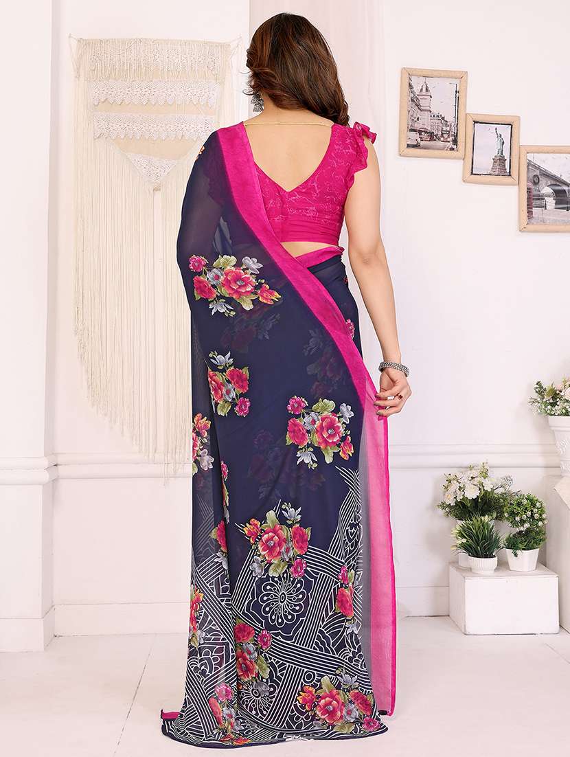 women printed casual wear saree with blouse - 22048732 -  Standard Image - 3