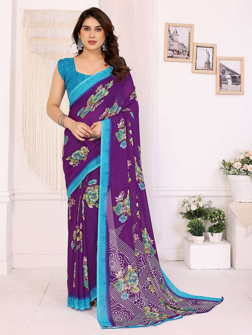 women printed casual wear saree with blouse