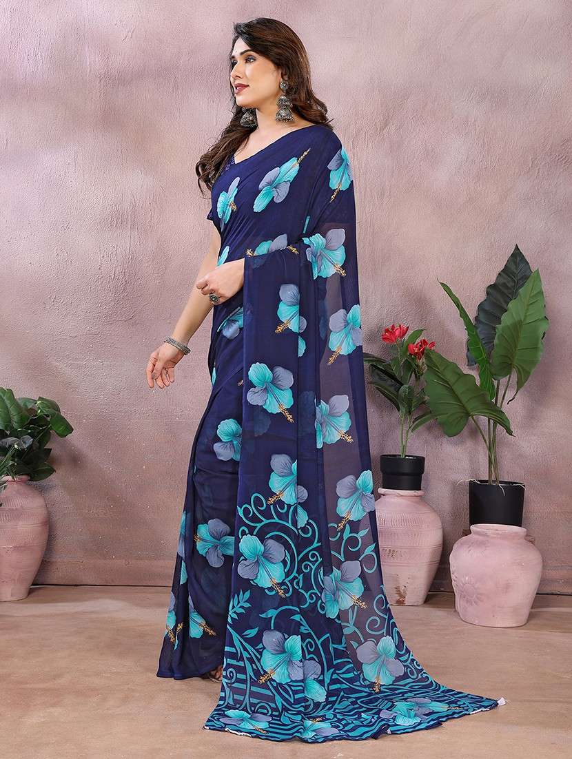 women printed casual wear saree with blouse - 22048756 -  Standard Image - 3