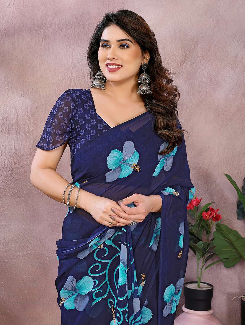 women printed casual wear saree with blouse - 22048756 -  Standard Image - 5