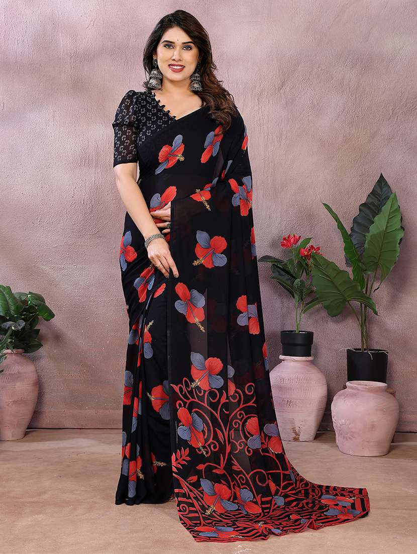 women printed casual wear saree with blouse - 22048759 -  Standard Image - 3