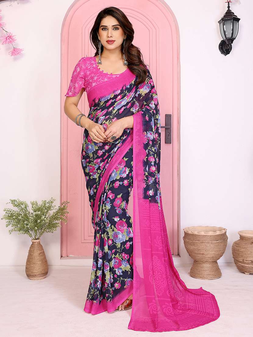 women printed casual wear saree with blouse