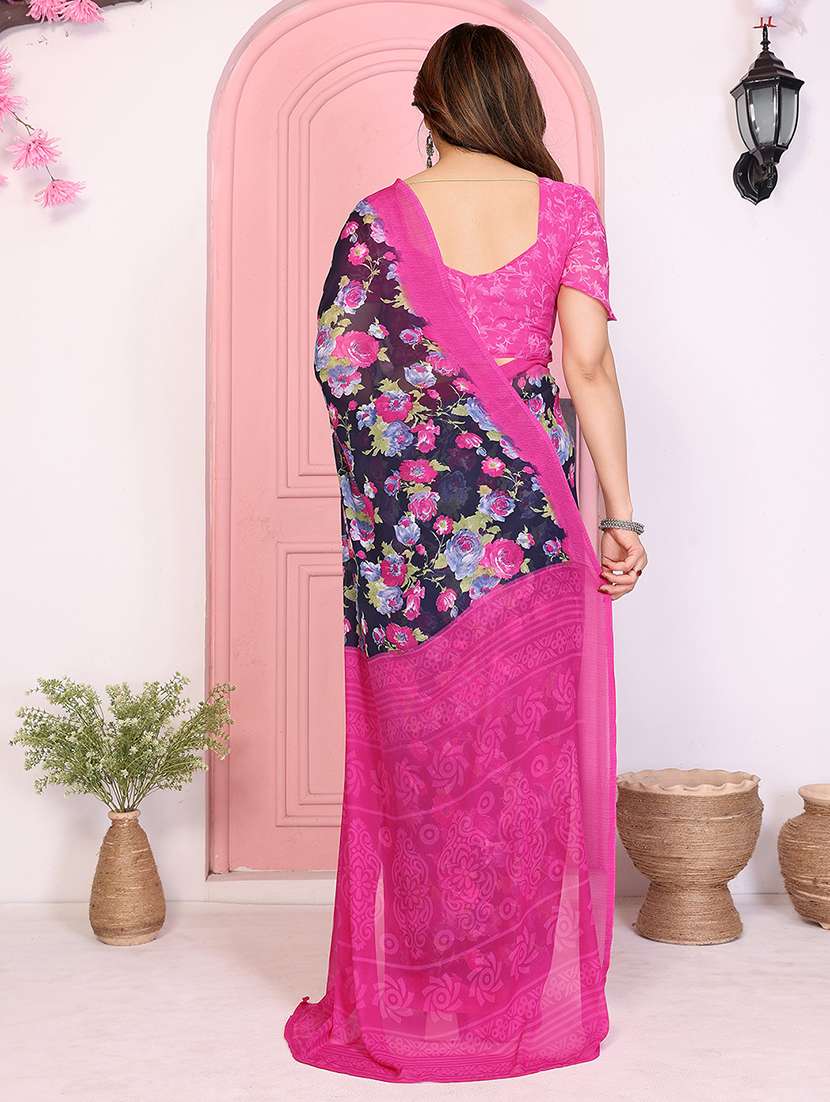 women printed casual wear saree with blouse - 22048784 -  Standard Image - 3