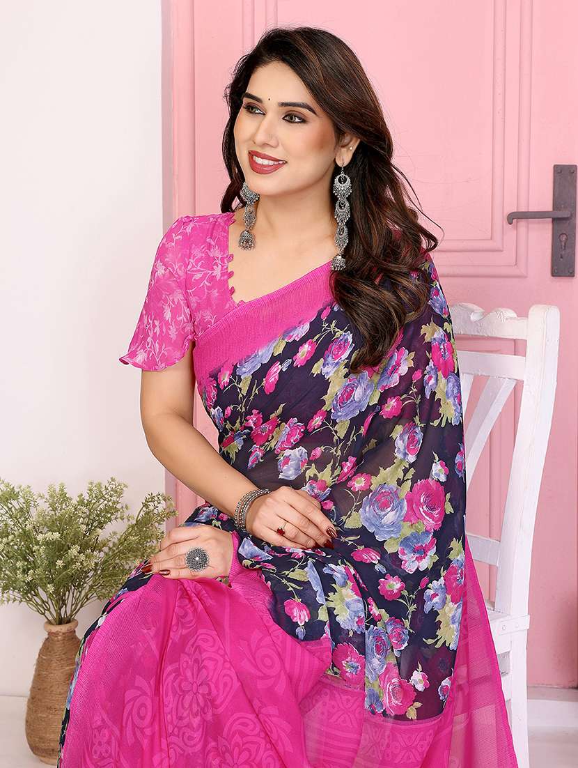 women printed casual wear saree with blouse - 22048784 -  Standard Image - 5