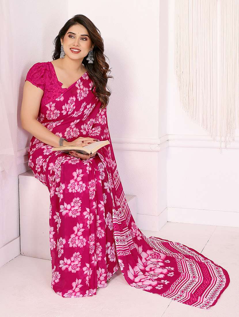 women printed casual wear saree with blouse - 22048790 -  Standard Image - 3