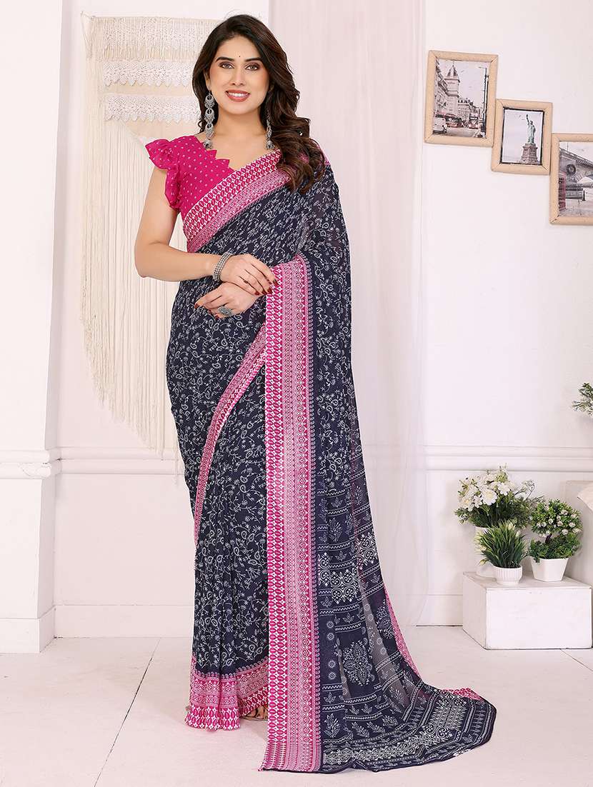 women printed casual wear saree with blouse