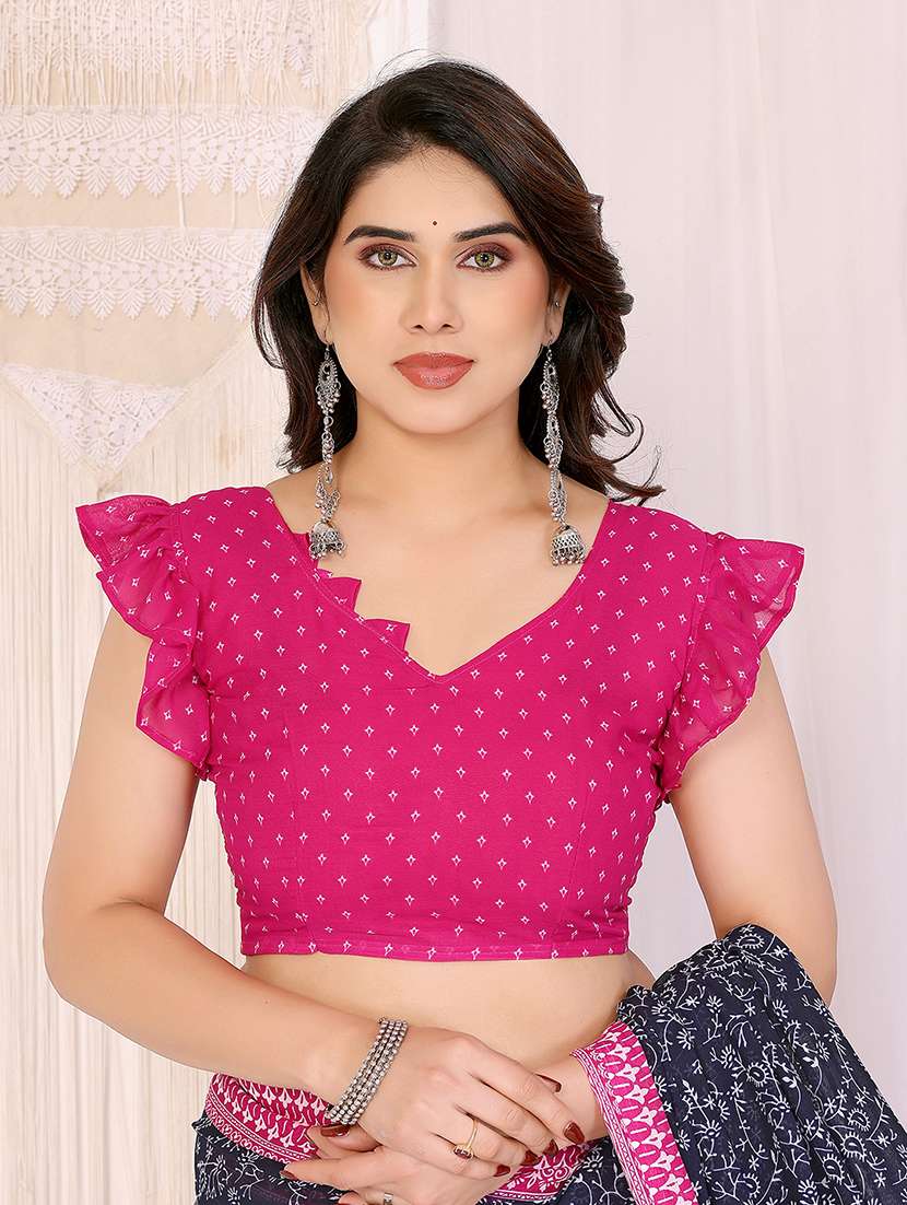 women printed casual wear saree with blouse - 22048796 -  Standard Image - 5