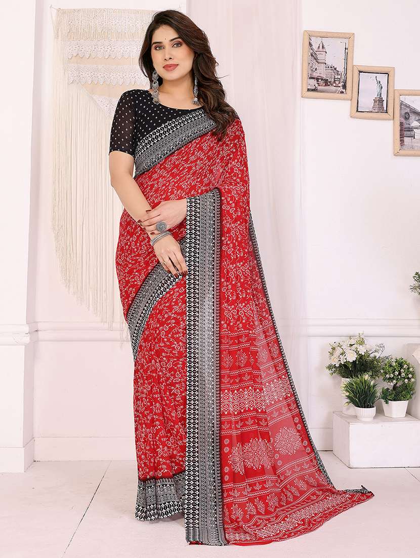 women printed casual wear saree with blouse