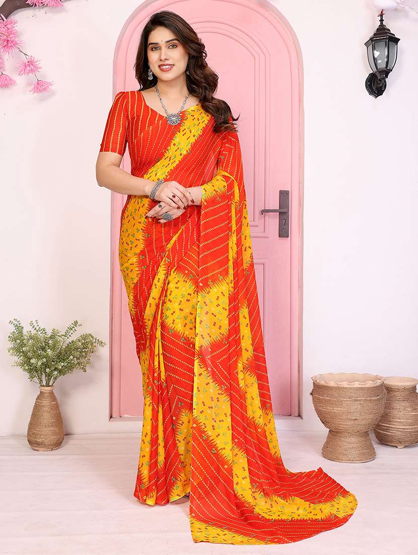 women printed casual wear saree with blouse